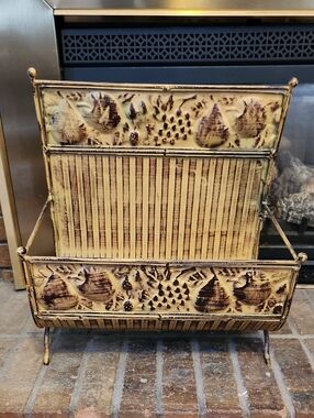 French Farmhouse Cottage Core Style Fruit Themed Metal Magazine Rack Rustic